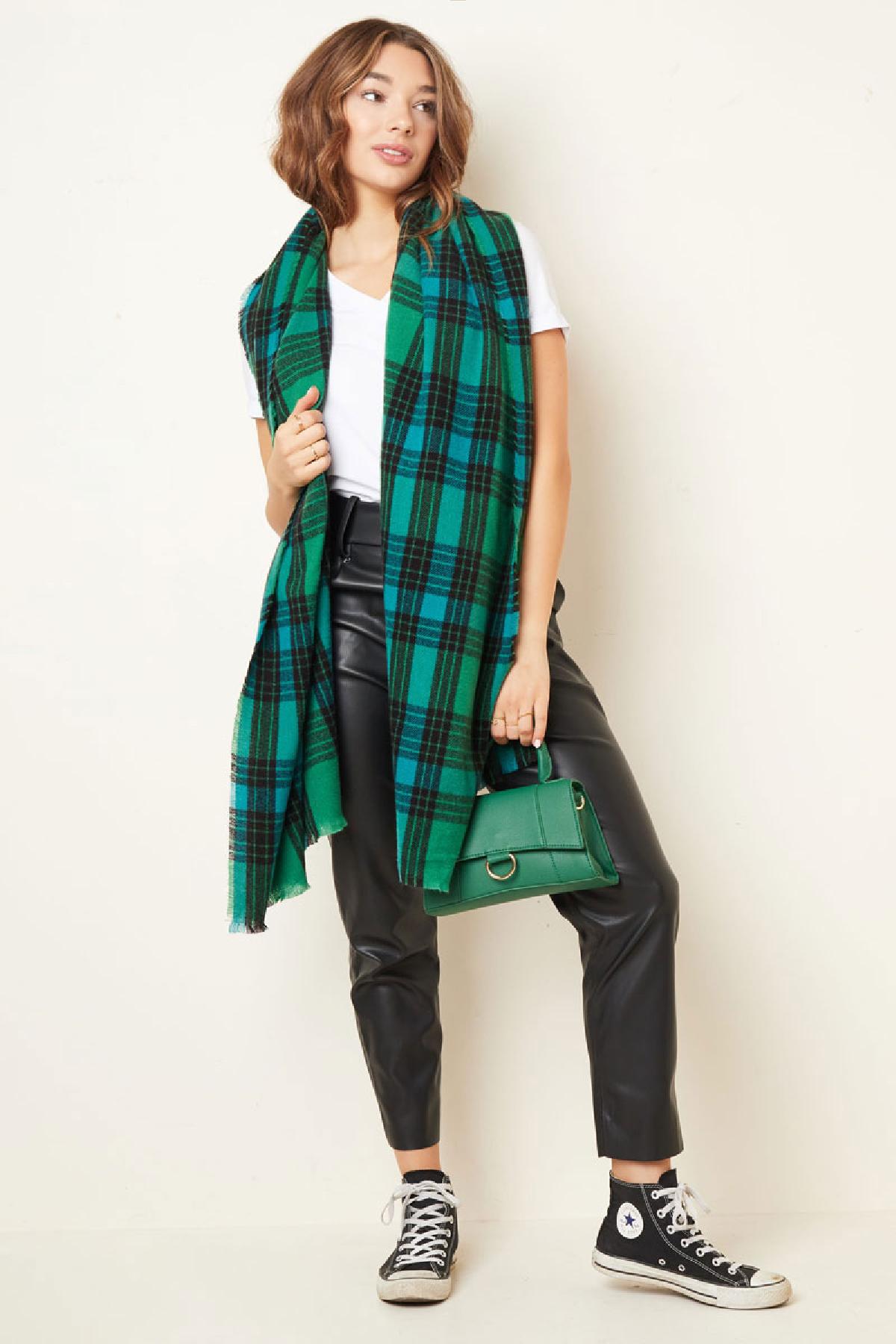 Scarf checkered print Green Polyester h5 Picture3